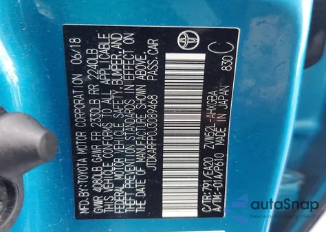 2018 Toyota Prius Prime из США, поврежденный, VIN JTDKARFP0J3089468